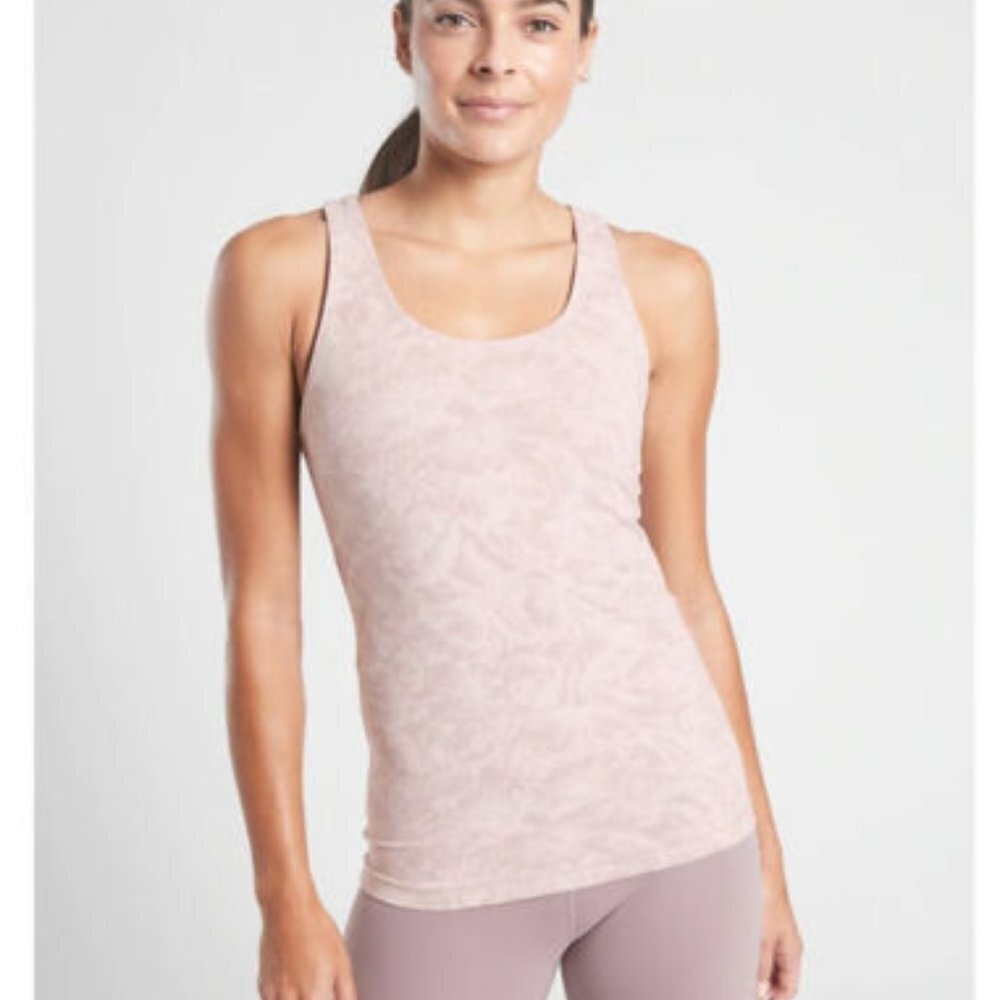 Athleta Women Scoop Tank‎ Texture Frosted Floral Pink/ Icelandic Mineral